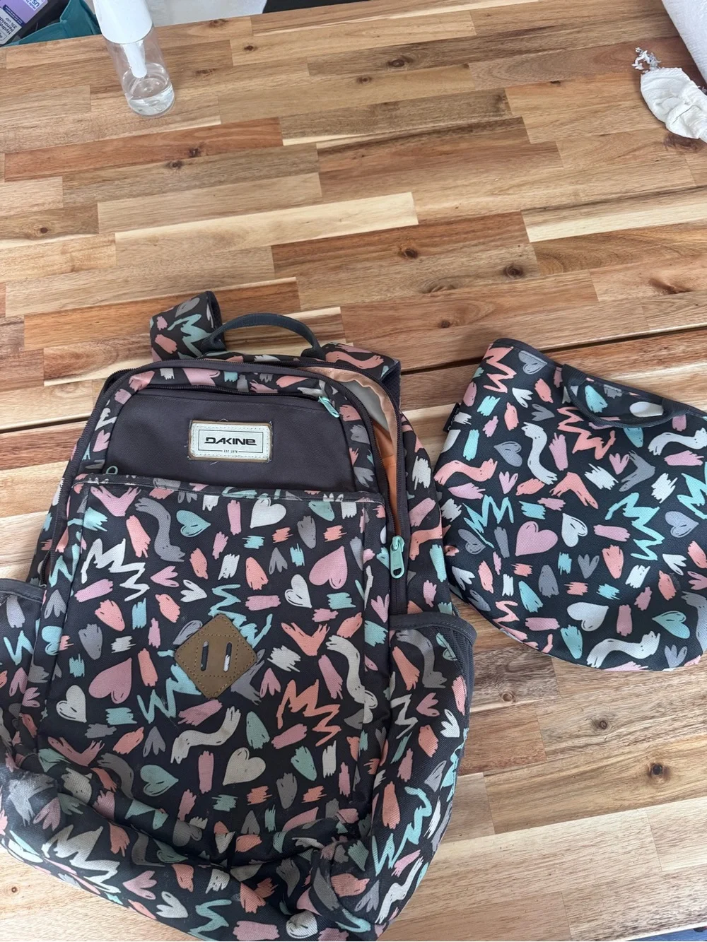 Dakine Women's Abstract Heart Print Backpack in Brown, Pink & Mint